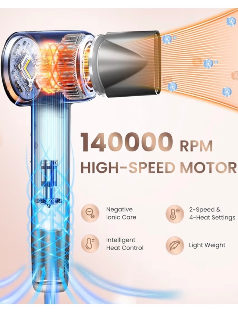 Professional 140000 RPM High-Speed Low Noise Blowdryer - Black - Picture 3 of 5